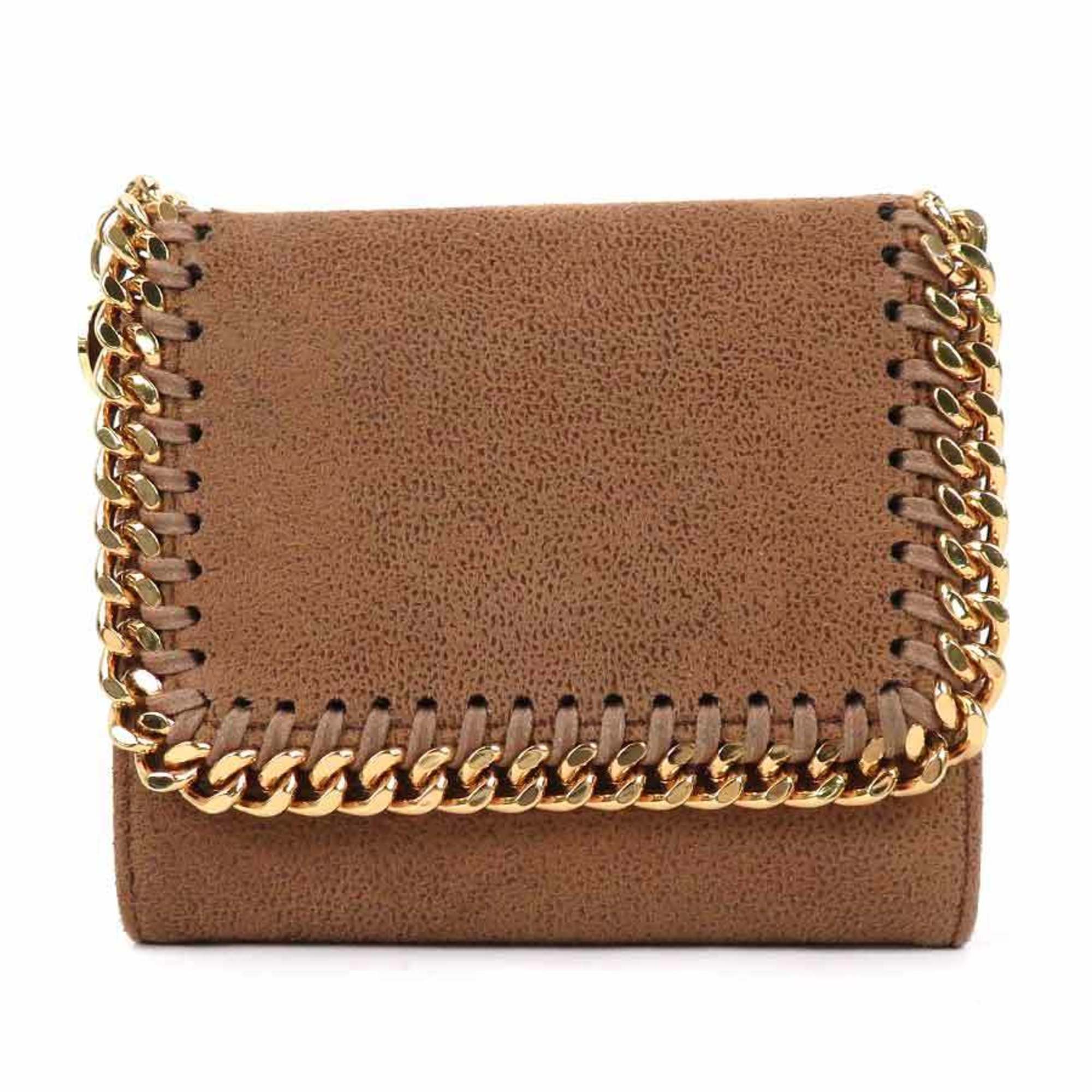 Stella Mccartney Trifold Wallet Falabella Synthetic Leather Brown Gold Women's